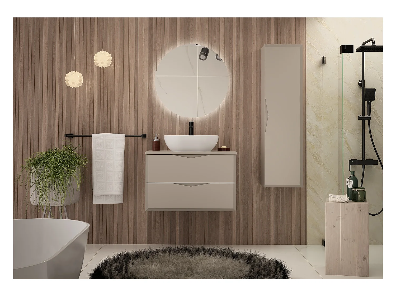 Ensemble de salle de bain en cachemire 80 cm Armoire avec plateau Delica