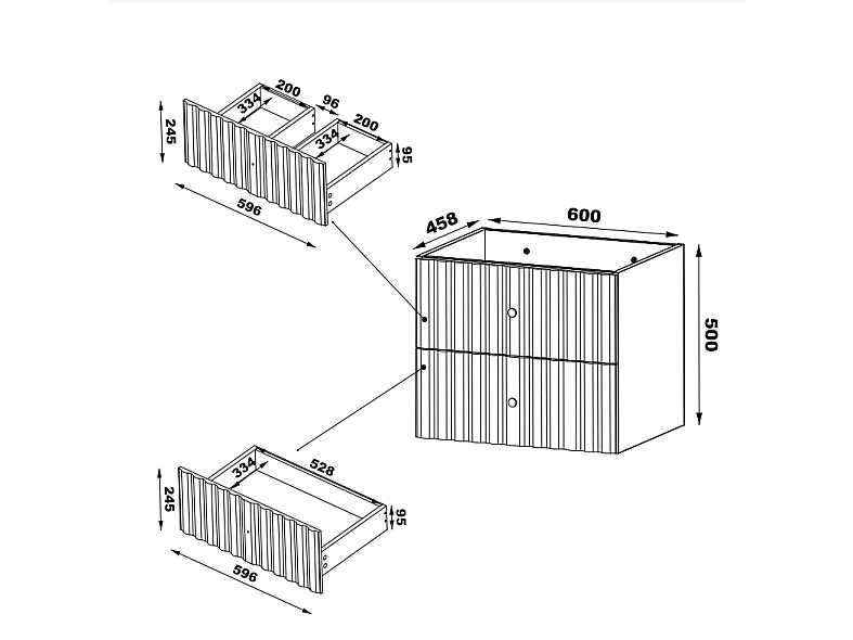 Armoire de salle de bain blanche sous lavabo 60 cm Façades rainurées Aqua