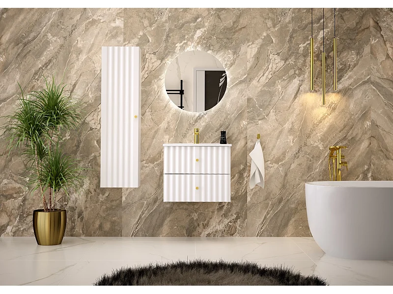 Witte badkamer kast voor wastafel 60 cm Geribbelde fronten Aqua