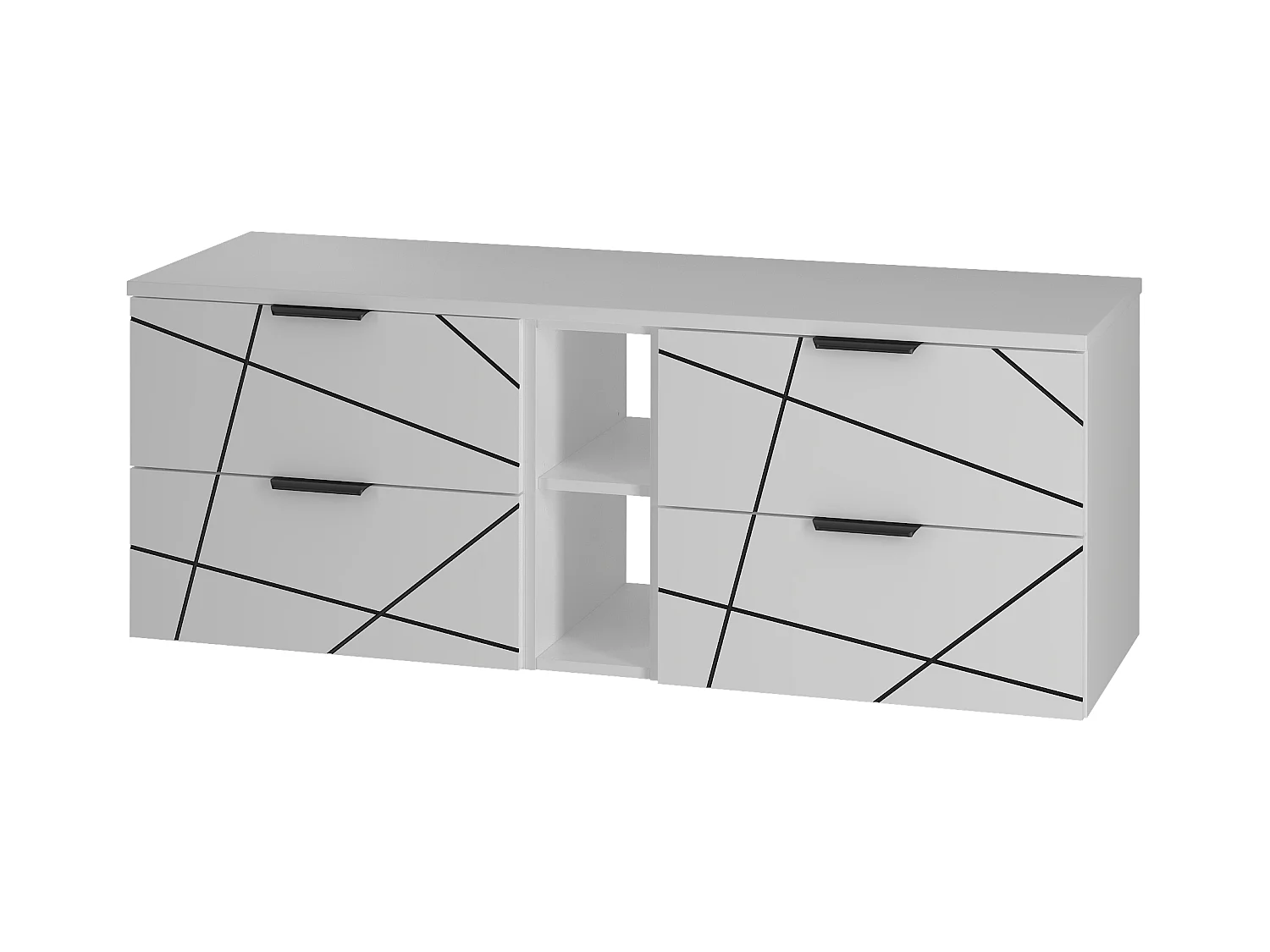 Badezimmer-Set 140 cm Schrank mit Arbeitsplatte und Regal Weiß Matt Wood