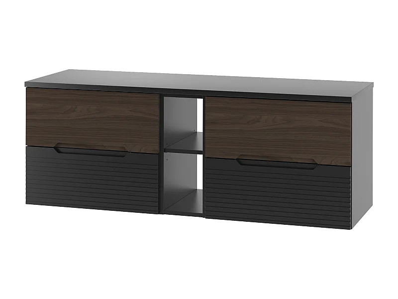 Ensemble de salle de bain 140 cm Armoire avec plateau Étagère Noir mat / Noyer Avella