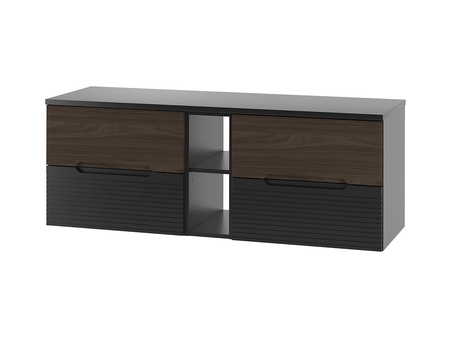 Ensemble de salle de bain 140 cm Armoire avec plateau Étagère Noir mat / Noyer Avella