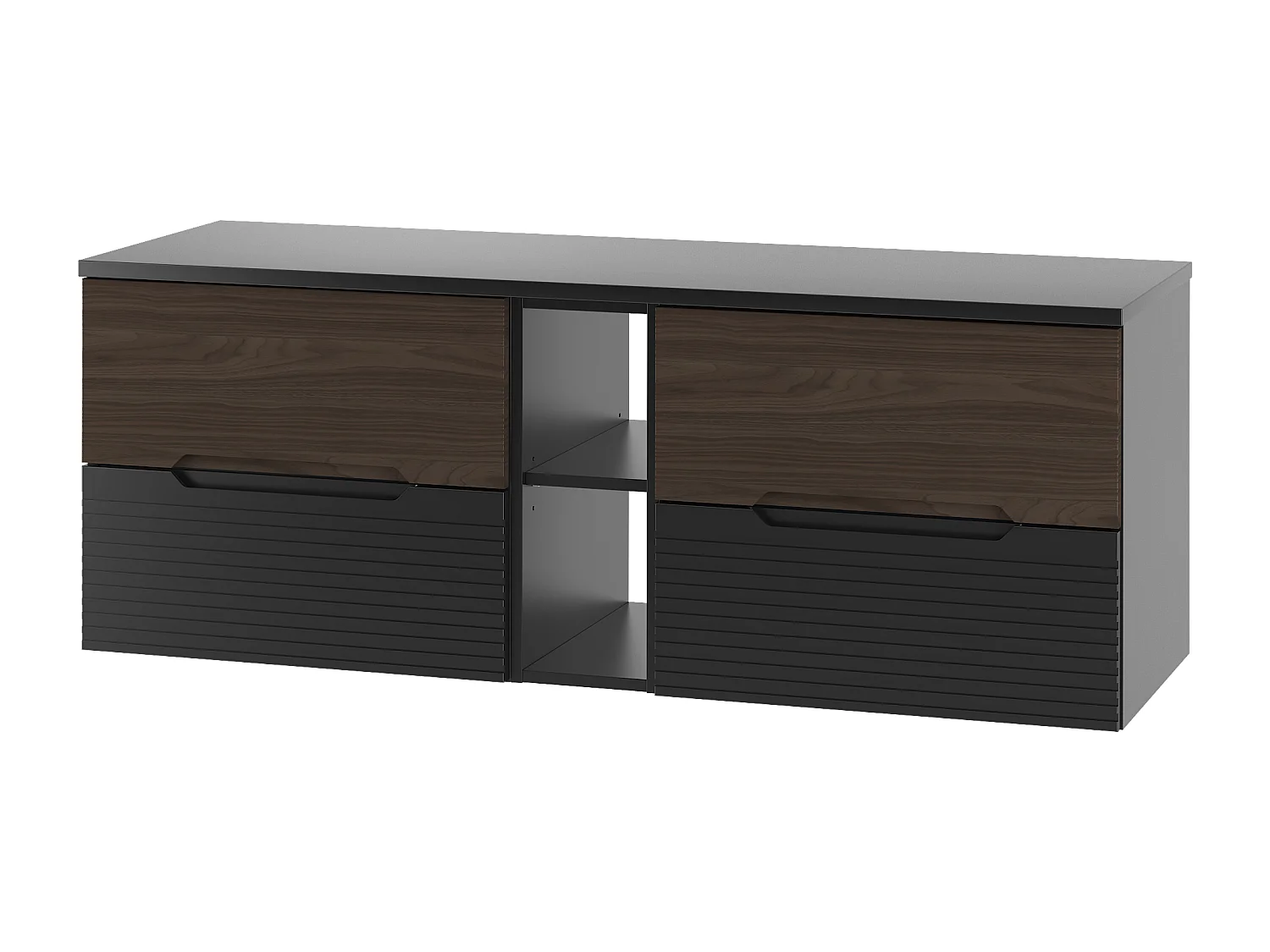 Ensemble de salle de bain 140 cm Armoire avec plateau Étagère Noir mat / Noyer Avella