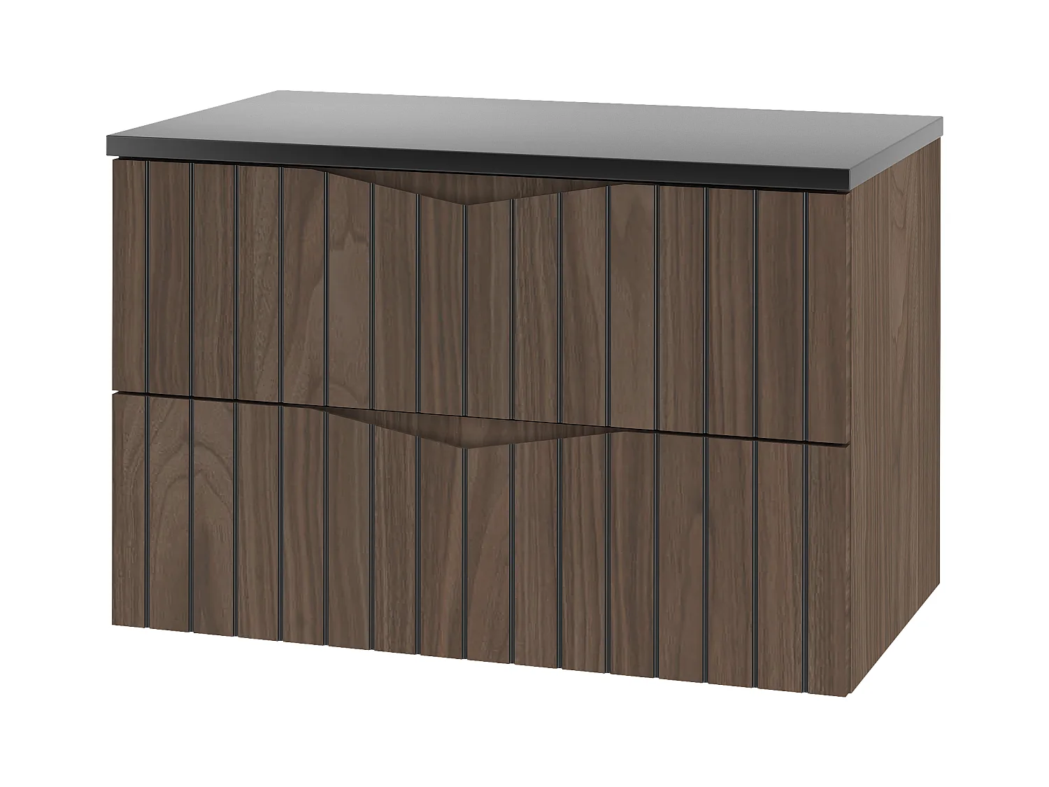 Ensemble de salle de bain 80 cm Armoire avec plateau Façades rainurées Chêne Noyer Stella