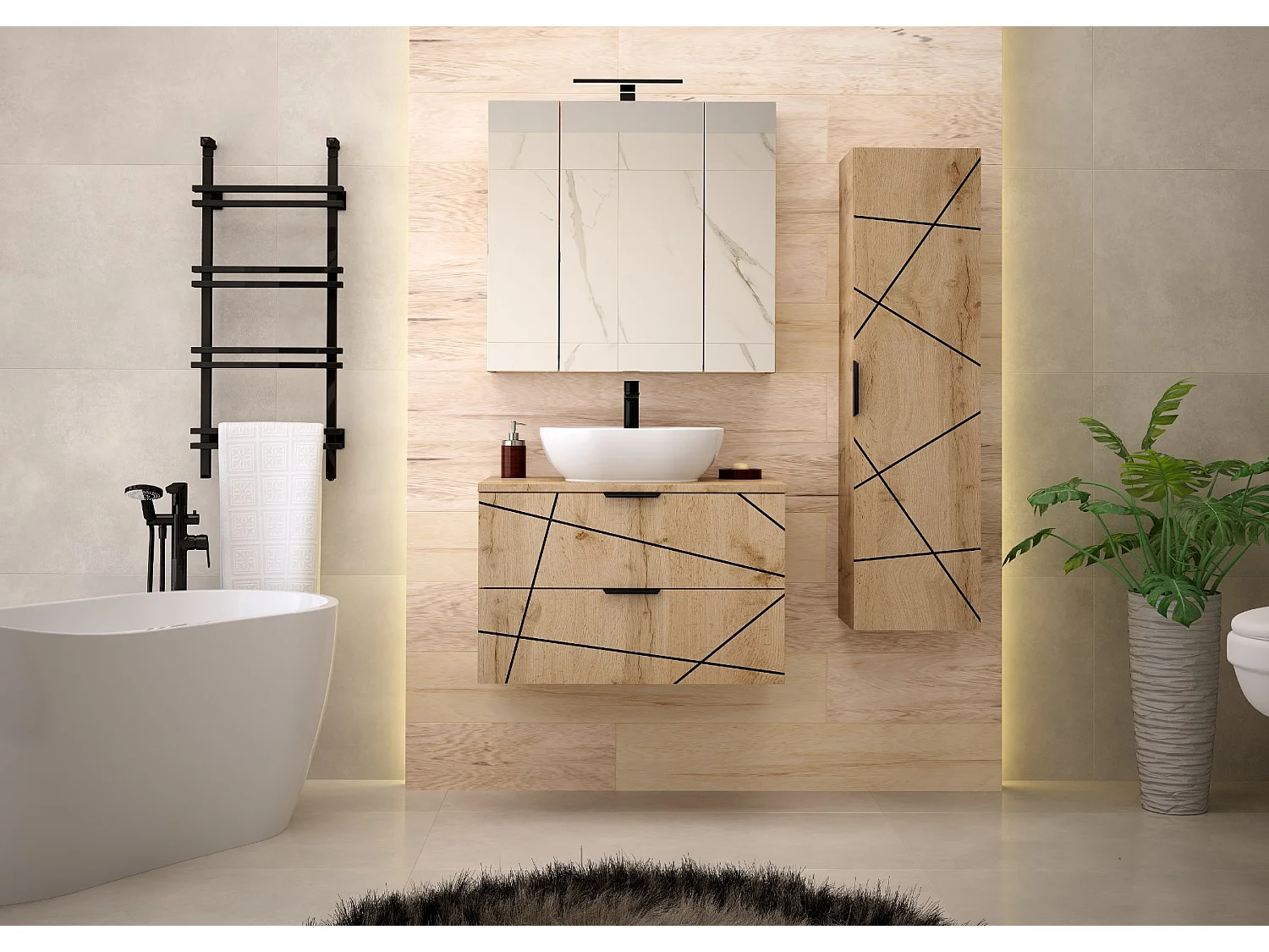 Armoire de salle de bain sous lavabo 80 cm 2 tiroirs Chêne Wotan Wood