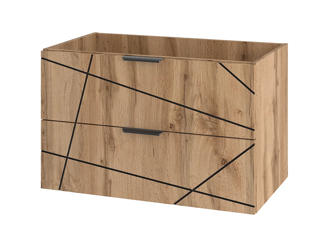 Badezimmerschrank unter Waschbecken 80 cm 2 Schubladen Eiche Wotan Wood