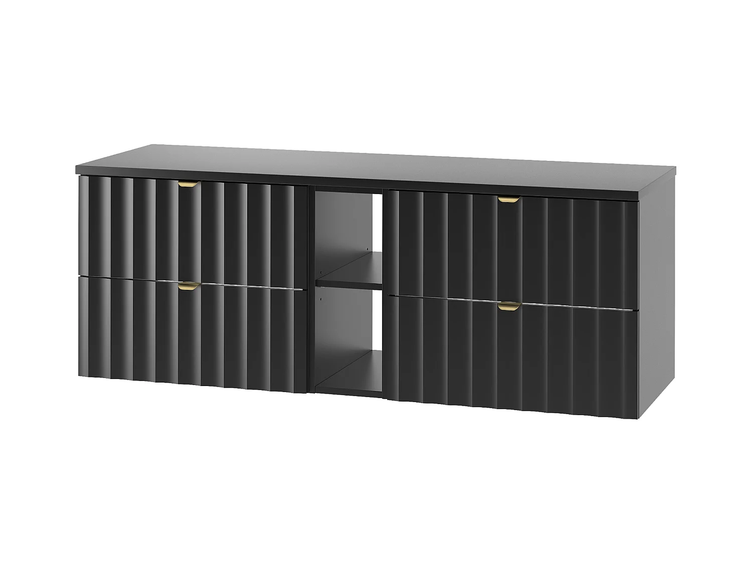 Ensemble de salle de bain noir 140 cm Armoire avec plateau Étagère Façades rainurées Arcos