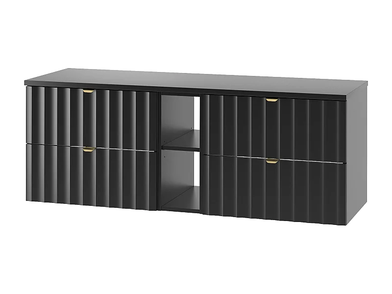 Ensemble de salle de bain noir 140 cm Armoire avec plateau Étagère Façades rainurées Arcos