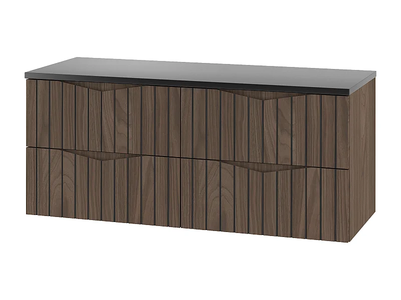 Ensemble de salle de bain 120 cm Armoire avec plateau Façades rainurées Chêne Noyer Stella