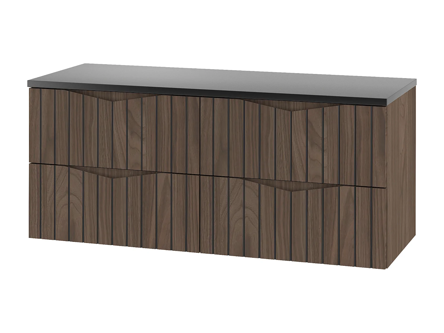 Ensemble de salle de bain 120 cm Armoire avec plateau Façades rainurées Chêne Noyer Stella