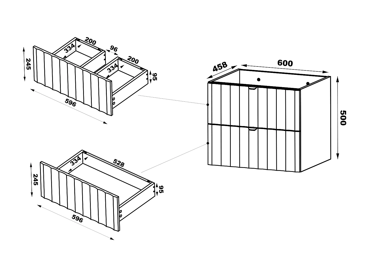 Armoire de salle de bain noire sous lavabo 60 cm Façades rainurées Arcos