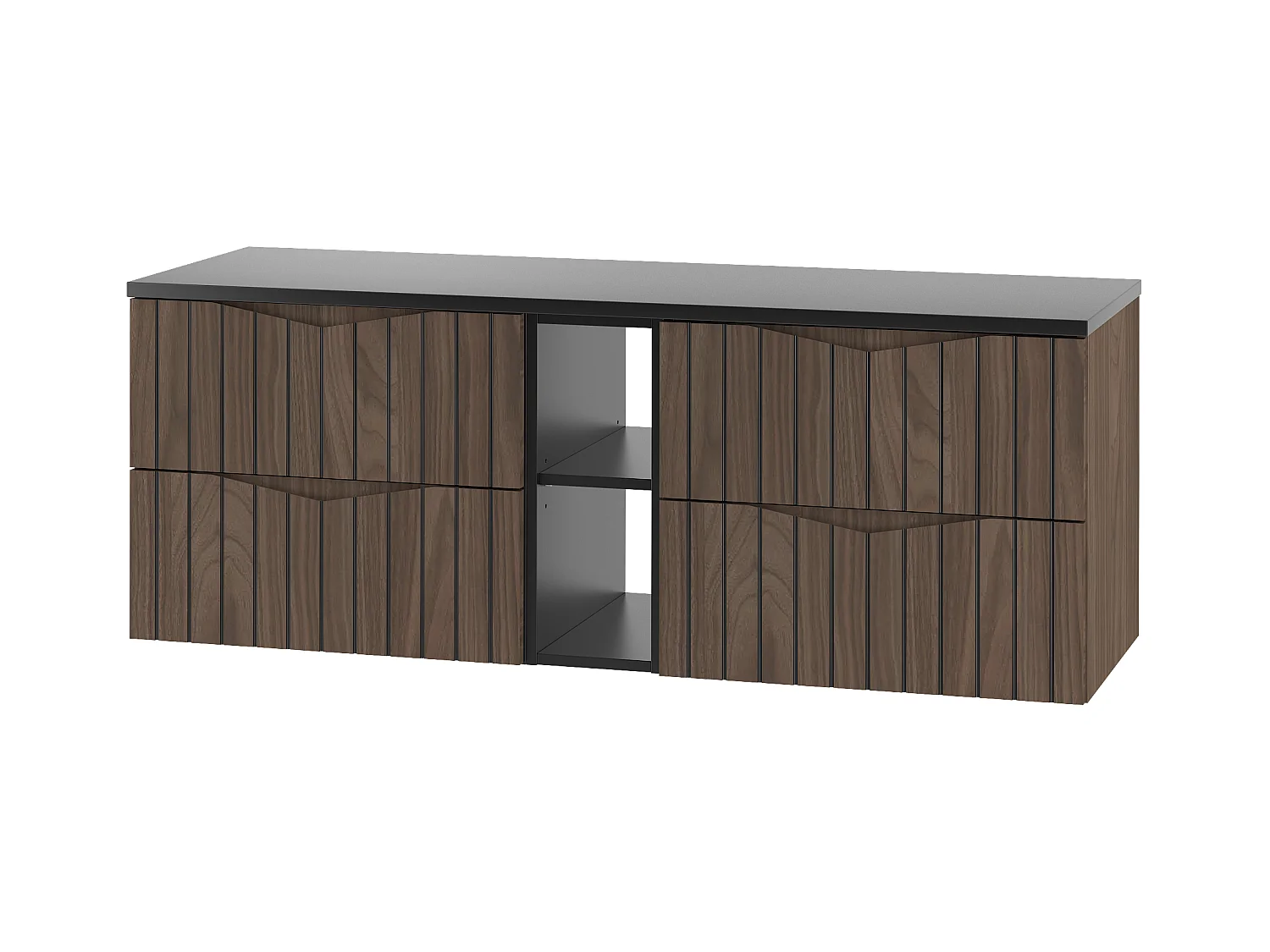 Ensemble de salle de bain 140 cm Armoire avec plateau Étagère Façades rainurées Chêne Noyer Stella