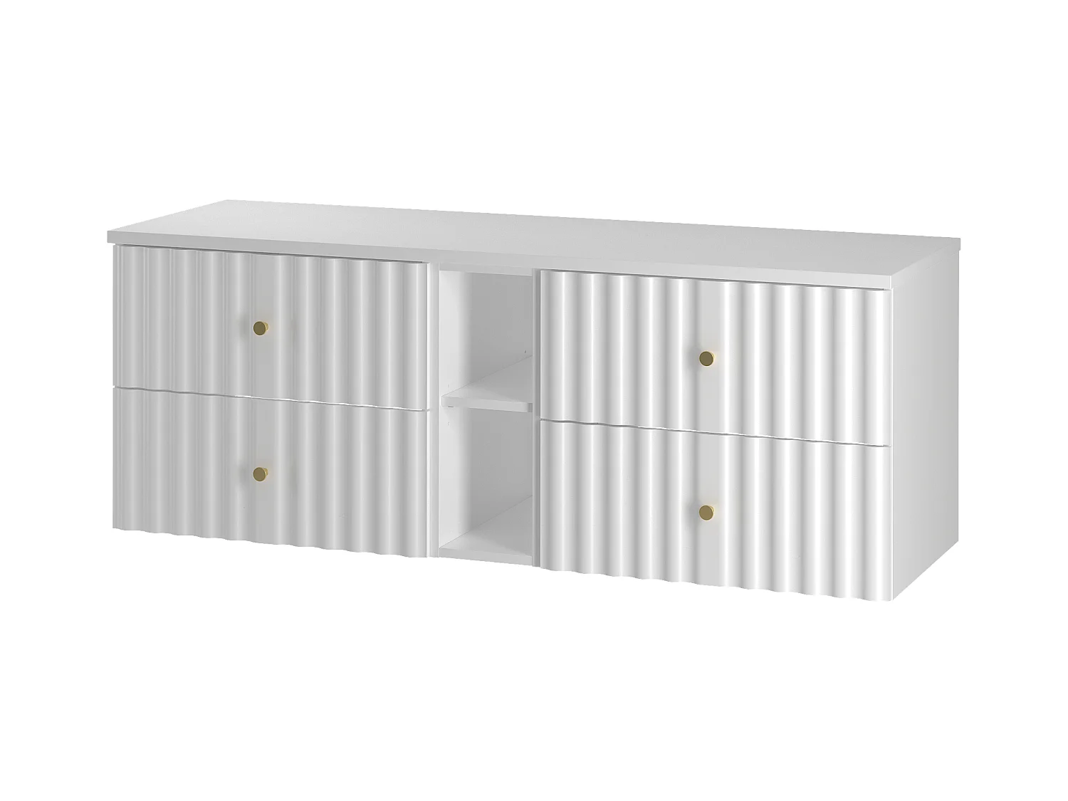 Ensemble de salle de bain blanc 140 cm Armoire avec plateau et étagère Façades rainurées Aqua