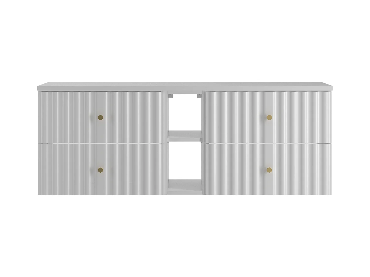 Witte badkamerset 140 cm Kast met blad en rek Geribbelde fronten Aqua