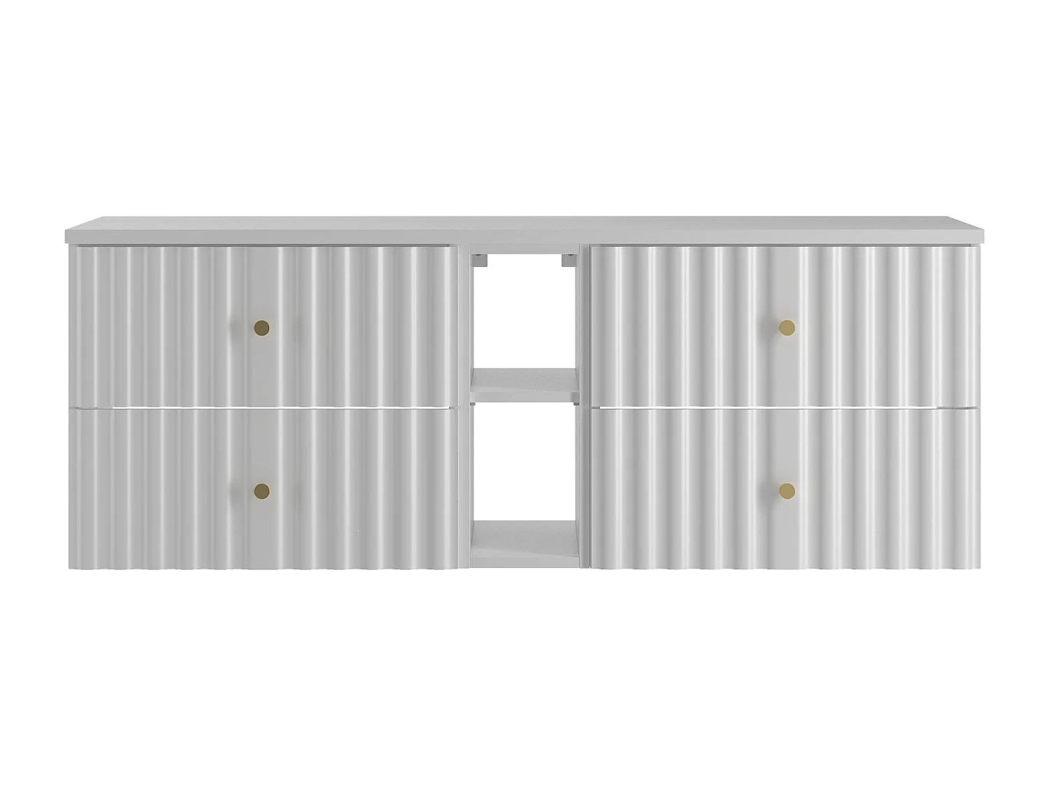 Ensemble de salle de bain blanc 140 cm Armoire avec plateau et étagère Façades rainurées Aqua