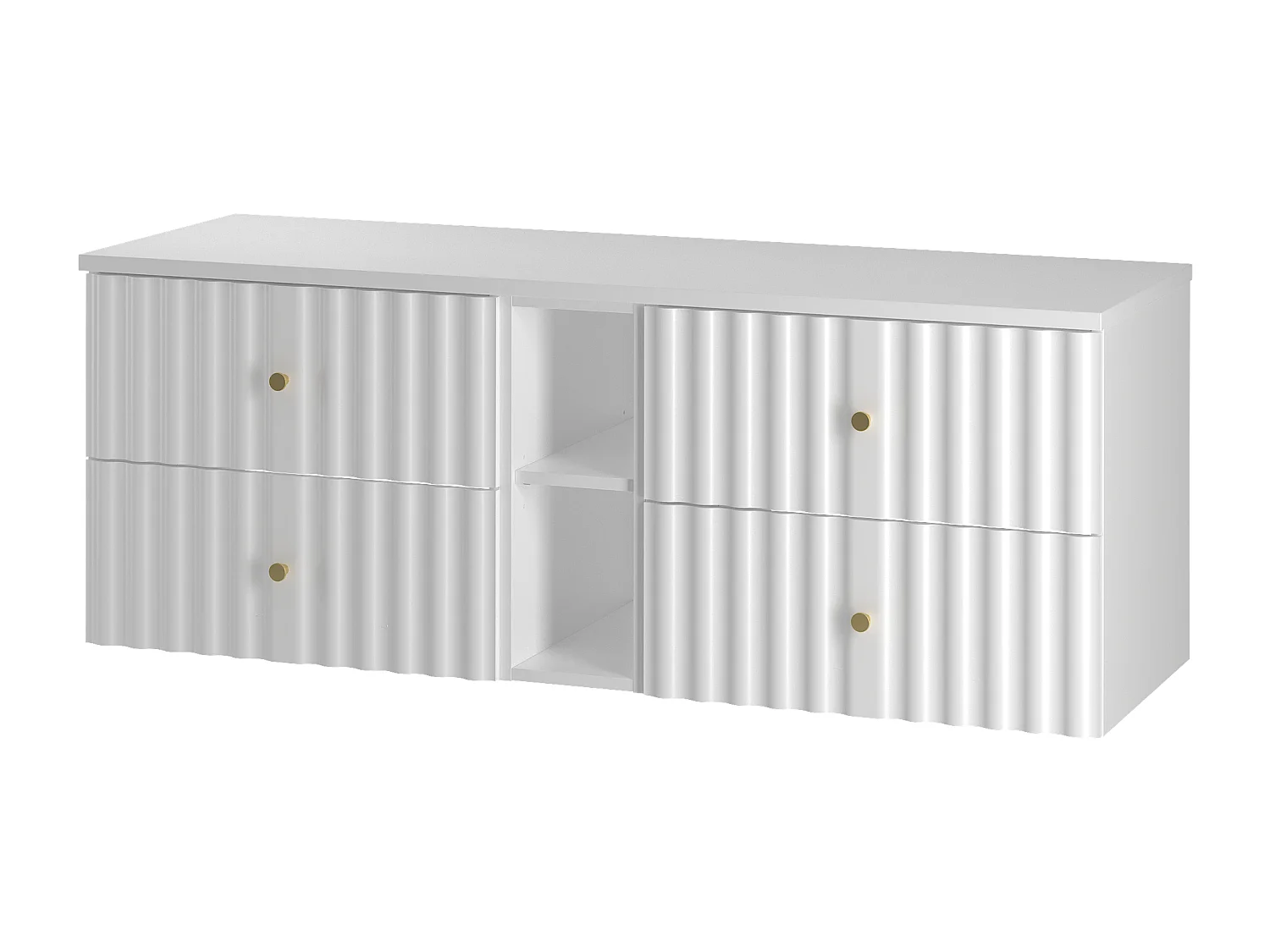 Weiß Bad-Set 140cm Schrank mit Arbeitsplatte und Regal geriffelte Fronten Aqua