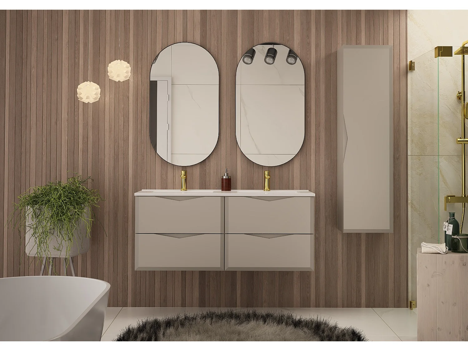 Armoire de salle de bain en cachemire pour lavabo 60 cm 2 tiroirs Delica