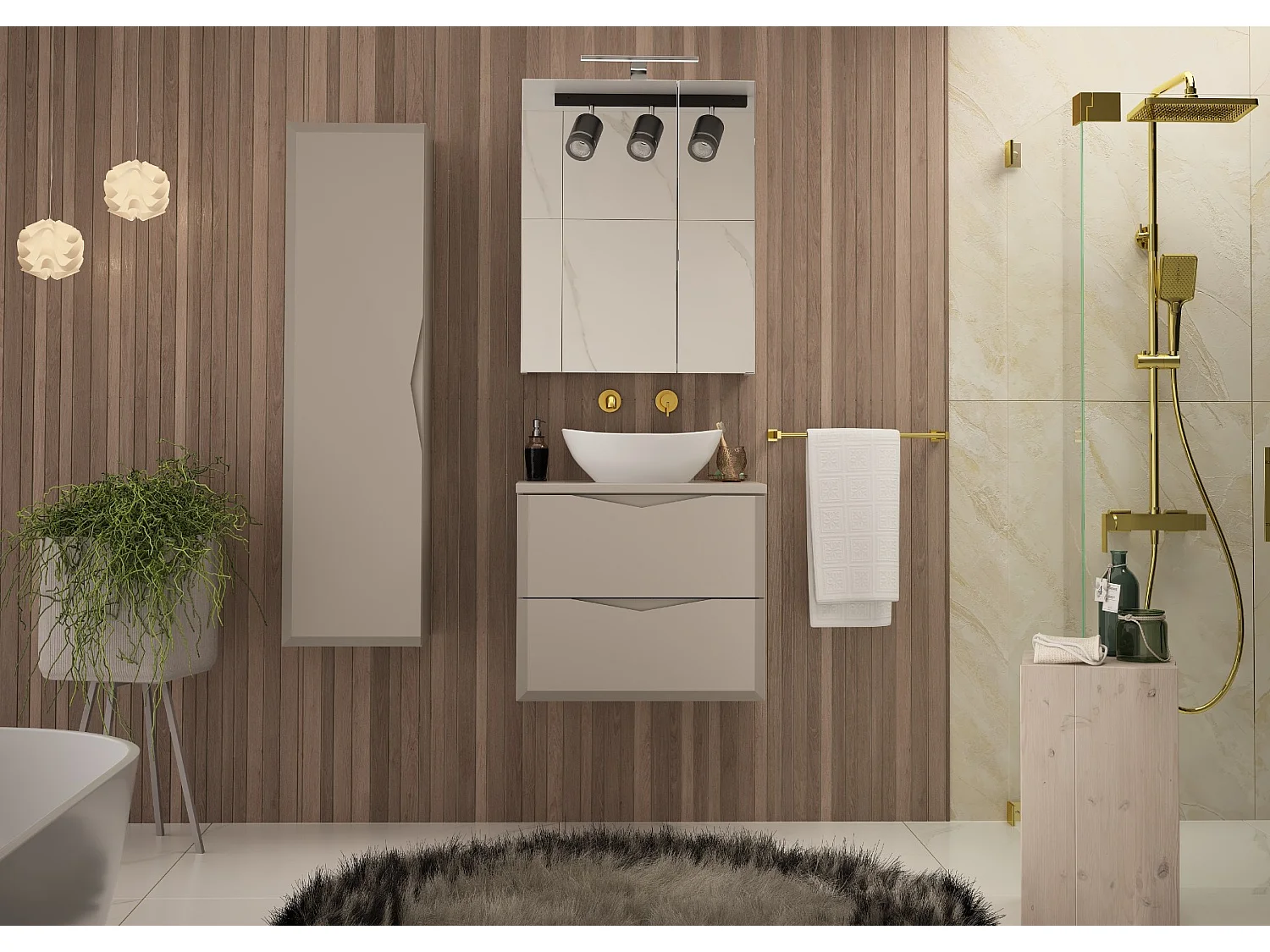 Kaschmir-Badezimmerschrank Waschbeckenunterschrank 60 cm, 2 Schubladen Delica