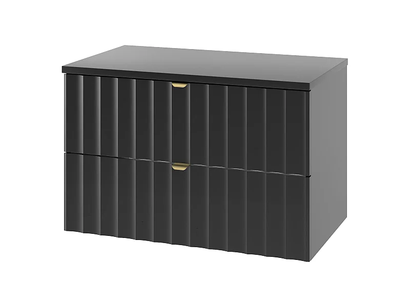 Czarny Zestaw Łazienkowy 80cm Szafka z Blatem Ryflowane Fronty Arcos