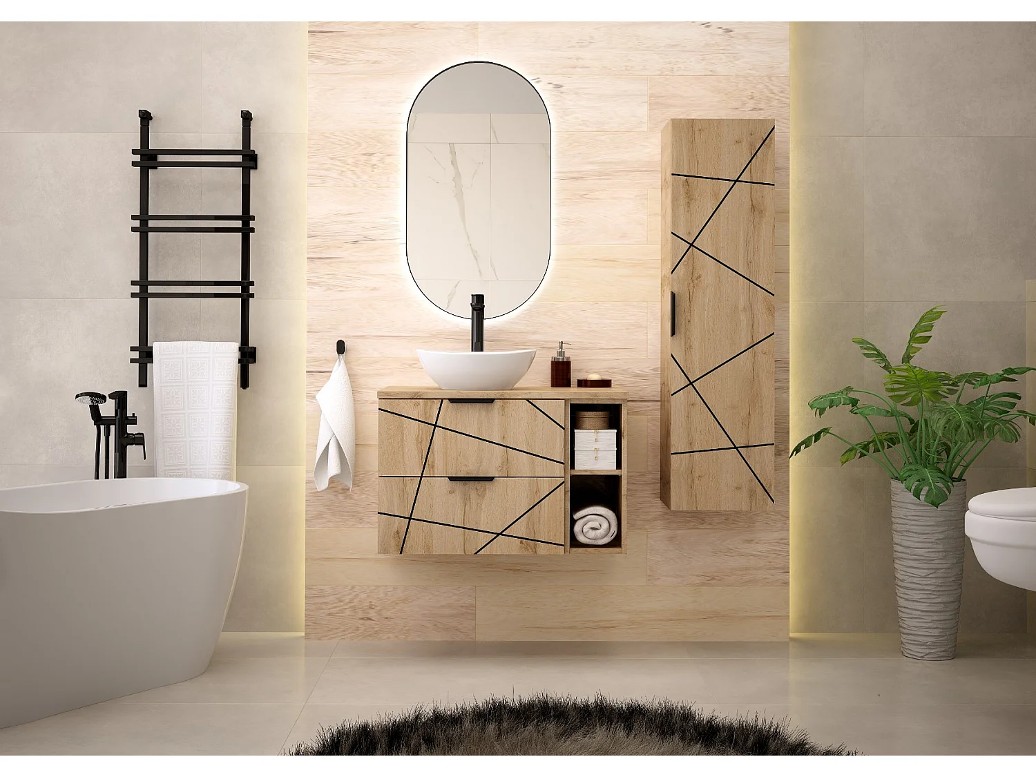 Armoire de salle de bain sous lavabo 60 cm 2 tiroirs Chêne Wotan Wood