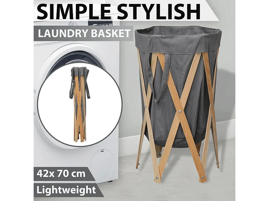 Jace  Panier à linge pliable Gris Bois et tissu