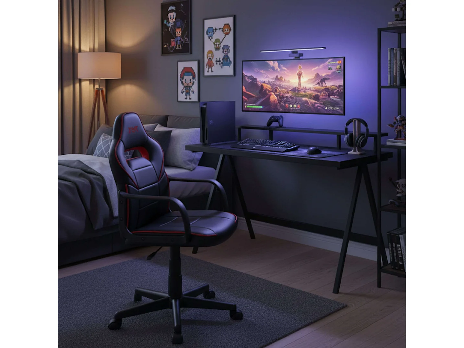 Chaise de jeu pivotante Dert Youth, hauteur réglable, noir et rouge