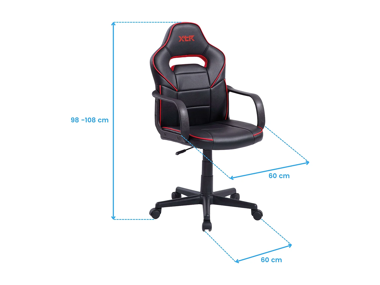 Chaise de jeu pivotante Dert Youth, hauteur réglable, noir et rouge