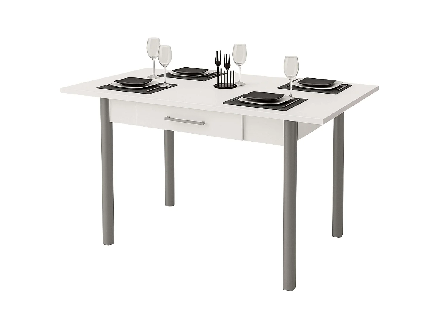 Conjunto cocina mesa extensible 110-140 cm blanco/gris con 2 sillas Costa