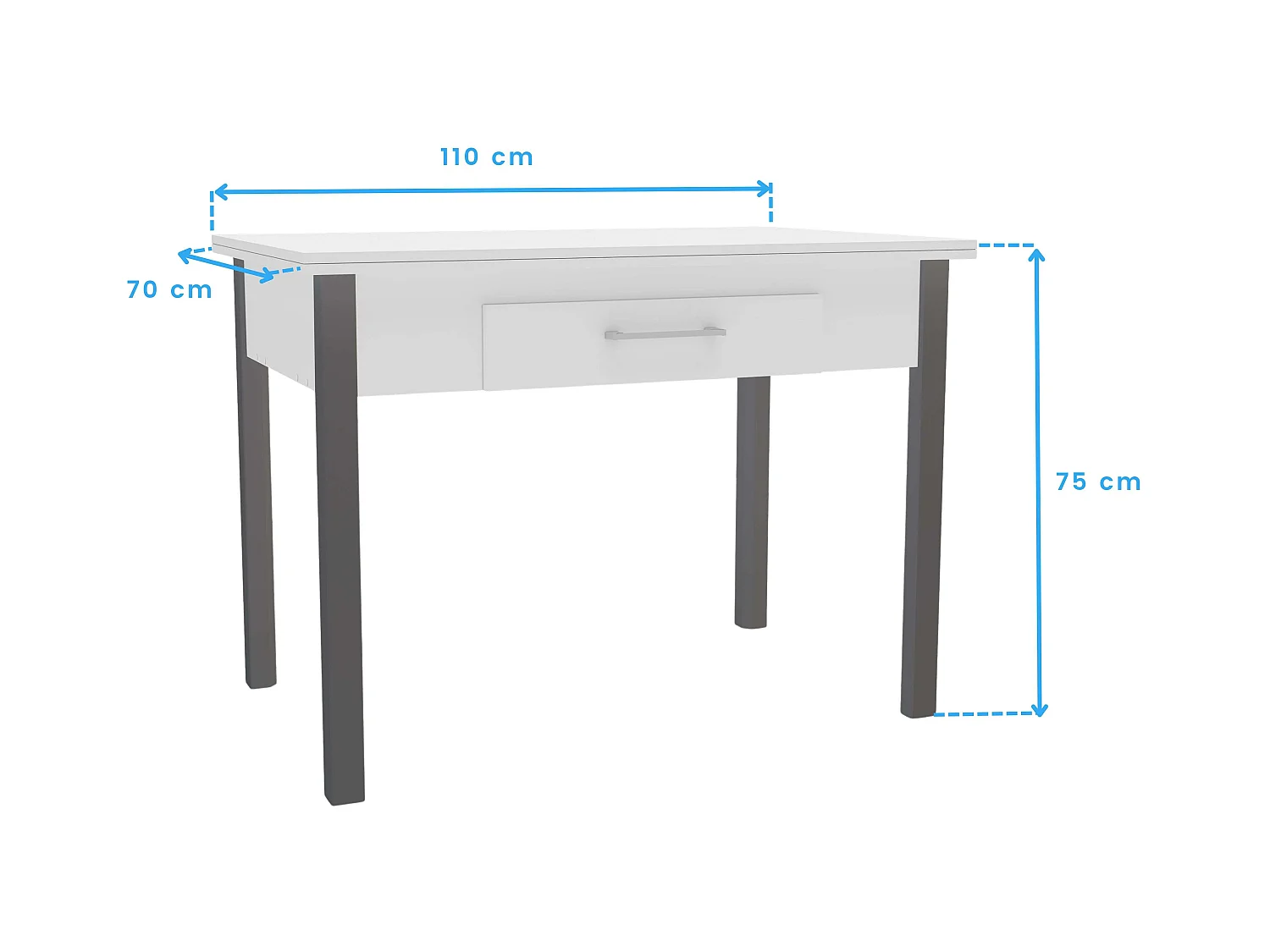 Conjunto cocina mesa extensible 110-140 cm blanco/gris con 2 sillas Costa