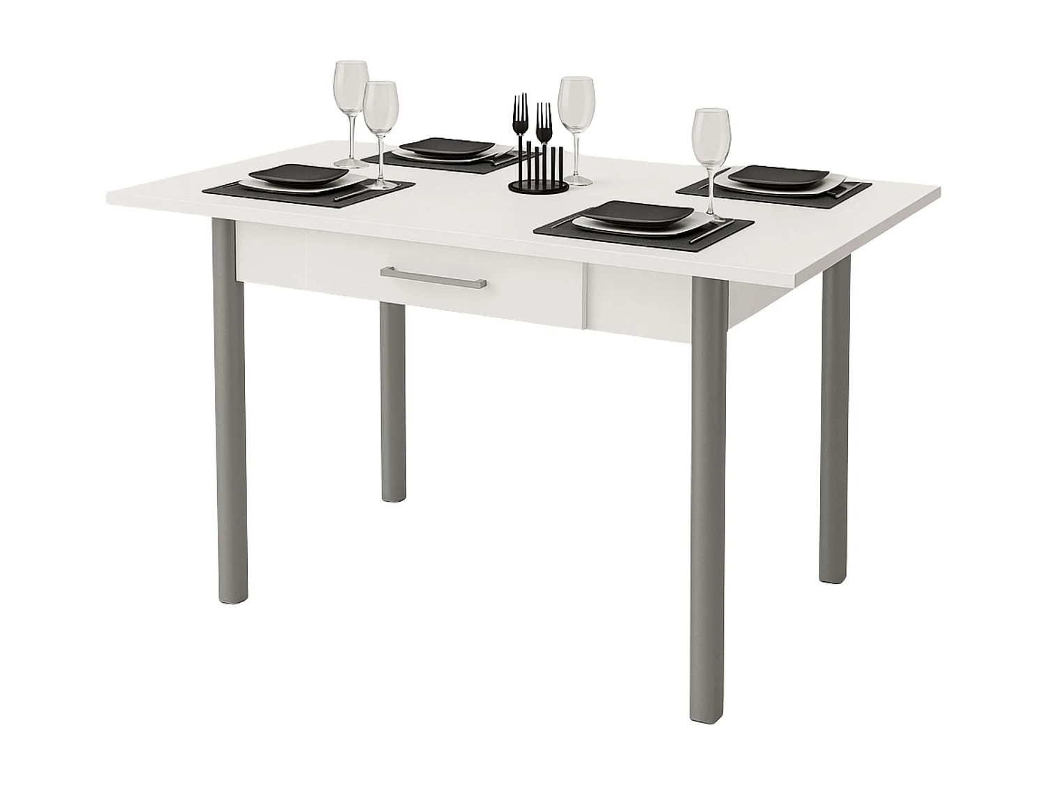 Conjunto cocina mesa extensible 110-140 cm blanco/gris con 2 sillas Costa