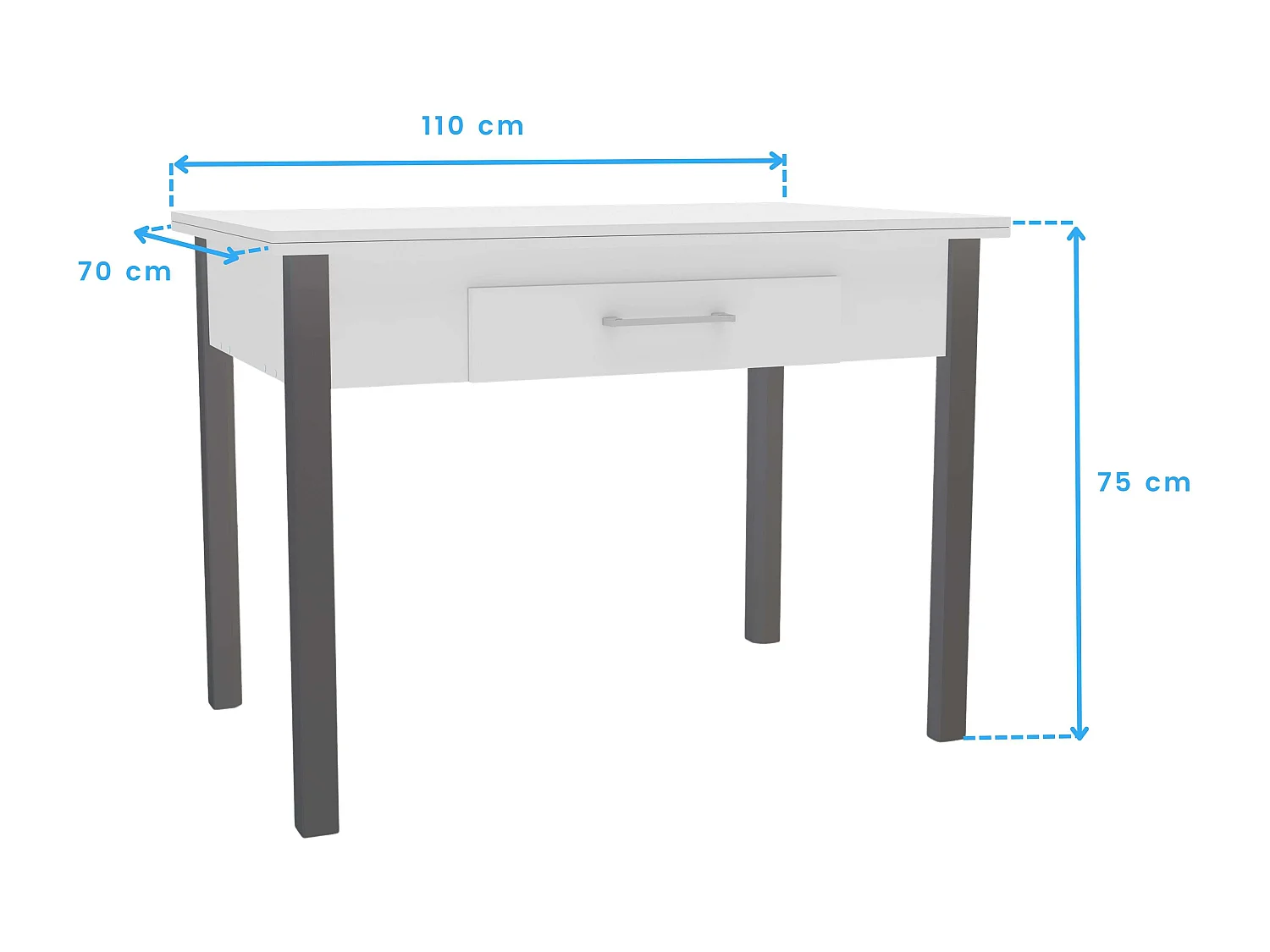 Conjunto cocina mesa extensible 110-140 cm blanco/gris con 2 sillas Costa