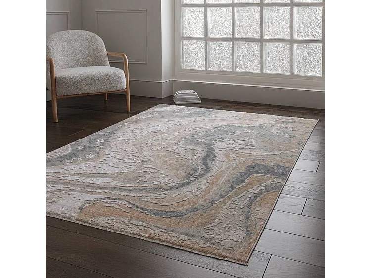 Tapis Abstrait - 160x240cm - gris, crème, doré - Seville Oro