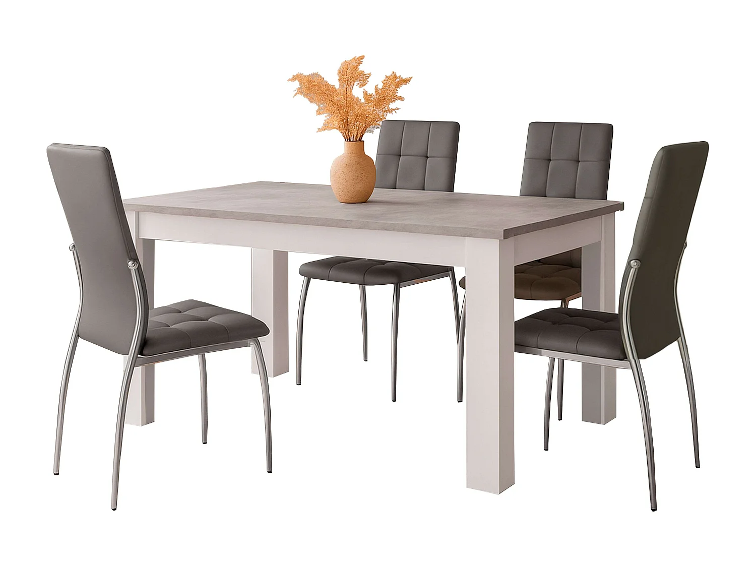 Pack comedor gris cemento: mesa extensible y 4 sillas Avat grises
