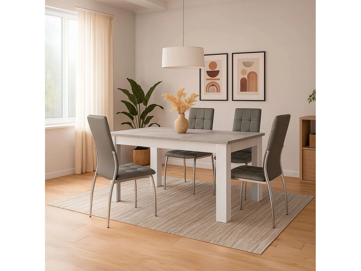 Pack comedor gris cemento: mesa extensible y 4 sillas Avat grises