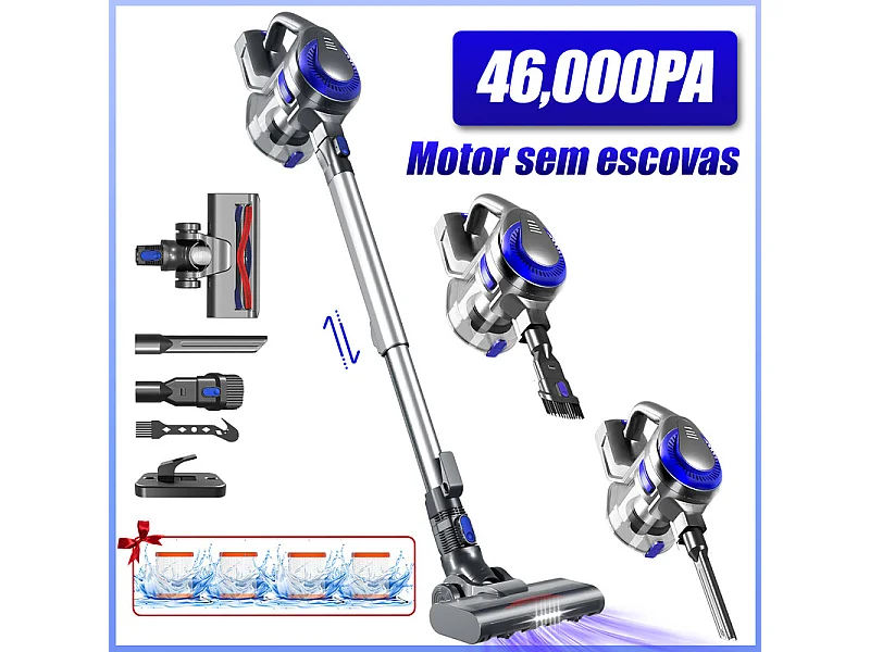 Hiazurm Aspirateur Balai Sans Fil – 45000 Pa de Puissance d’Aspiration – Batterie 2600 mAh – 520W – Autonomie 50 Minutes – Bac à Poussière 1,5 L