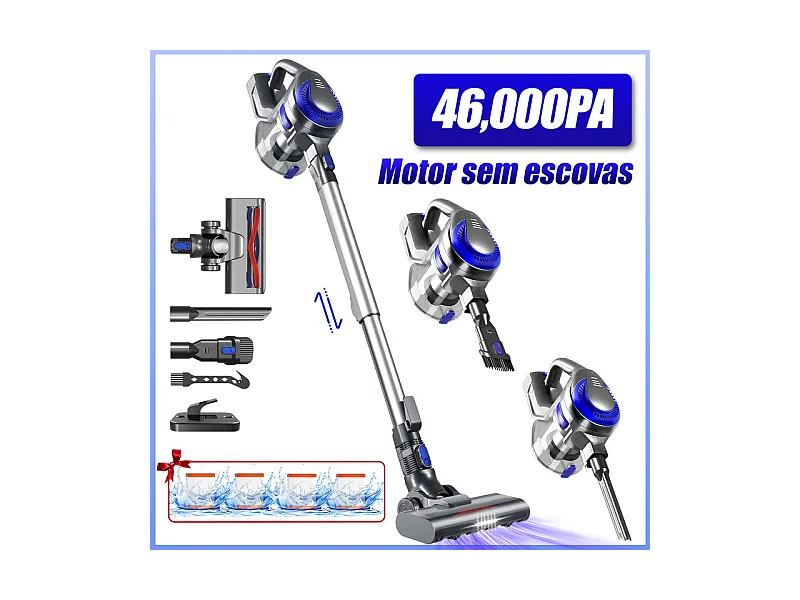 Hiazurm Aspirateur Balai Sans Fil – 45000 Pa de Puissance d’Aspiration – Batterie 2600 mAh – 520W – Autonomie 50 Minutes – Bac à Poussière 1,5 L