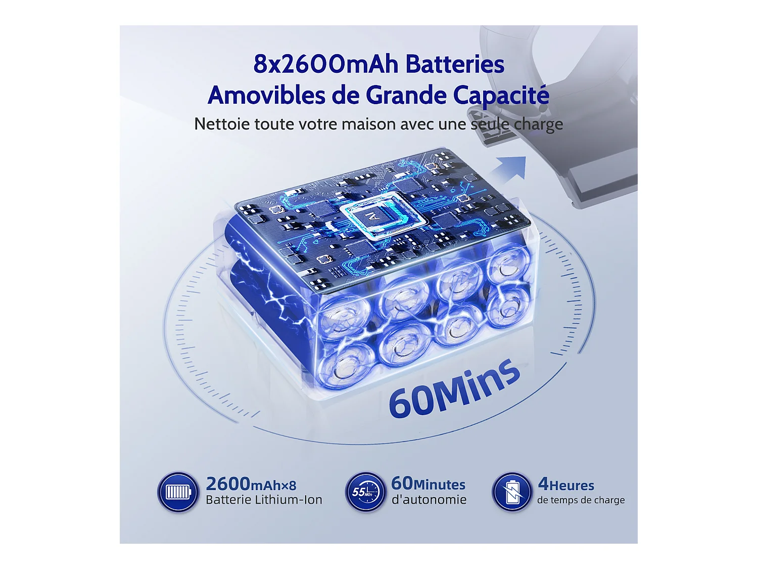 Hiazurm Aspirateur Balai Sans Fil – 45000 Pa de Puissance d’Aspiration – Batterie 2600 mAh – 520W – Autonomie 50 Minutes – Bac à Poussière 1,5 L