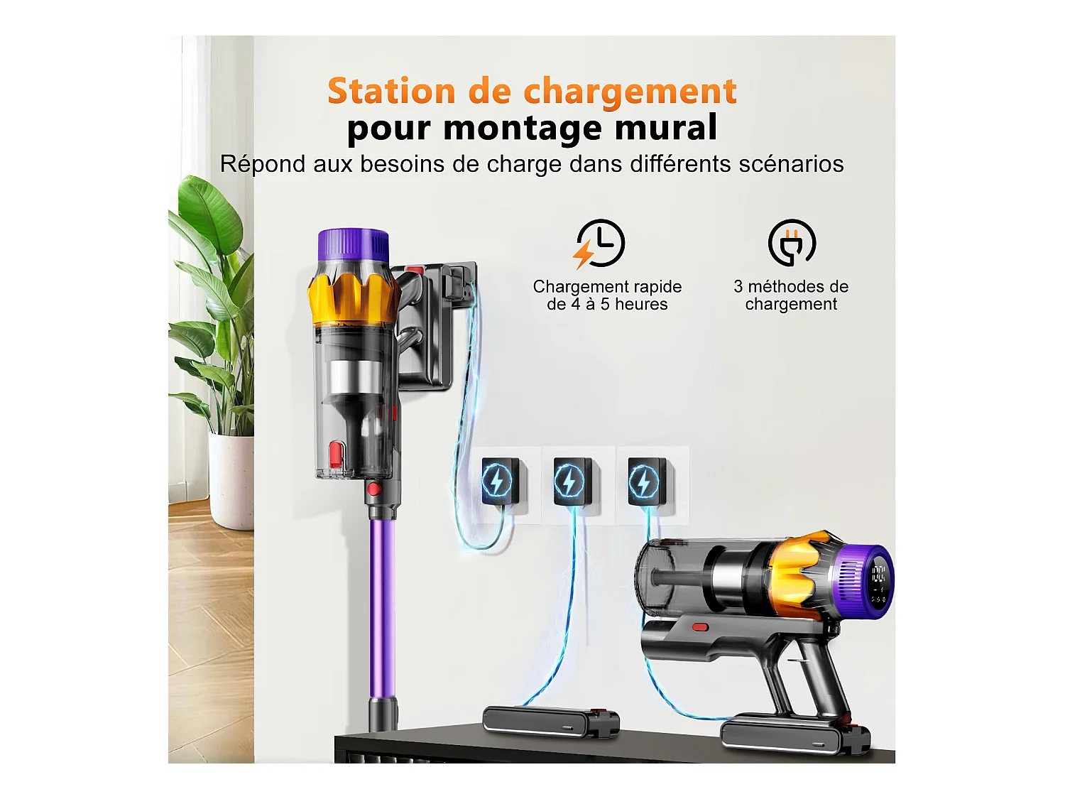 Hiazurm Aspirateur Sans Fil - 65000Pa Aspirateur - 3 Niveaux de Puissance d'Aspiration - Écran LED - 20-70 Min d'Autonomie - 1,8L - 550W - Violet