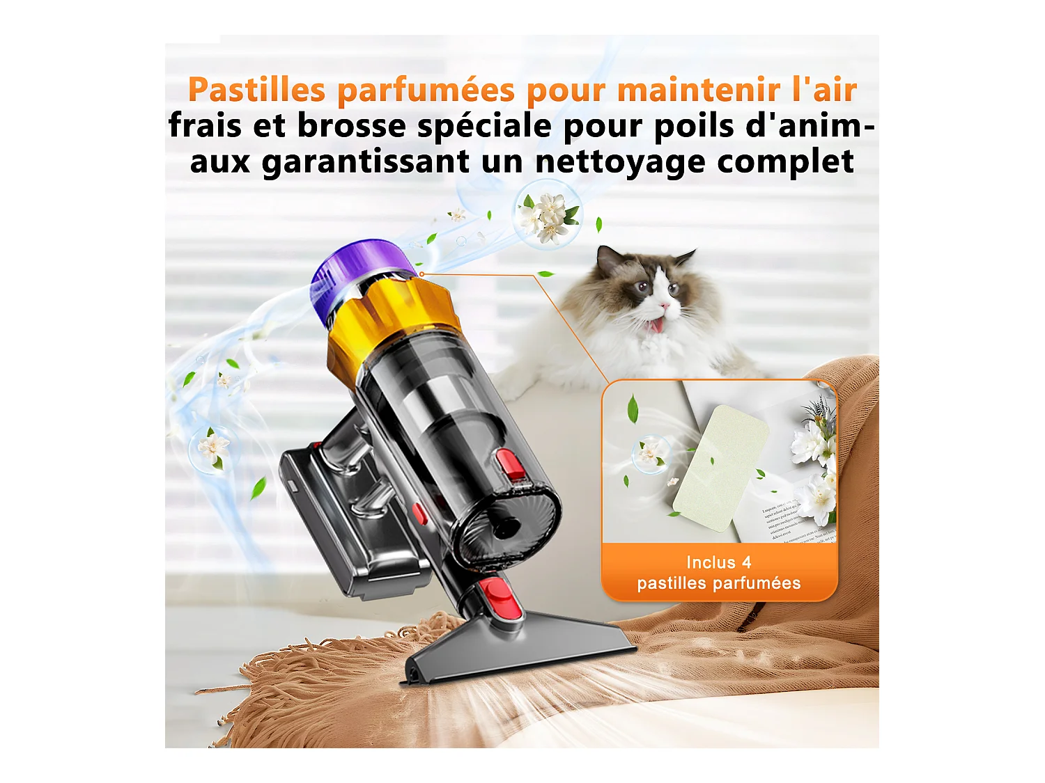 Hiazurm Aspirateur Sans Fil - 65000Pa Aspirateur - 3 Niveaux de Puissance d'Aspiration - Écran LED - 20-70 Min d'Autonomie - 1,8L - 550W - Violet