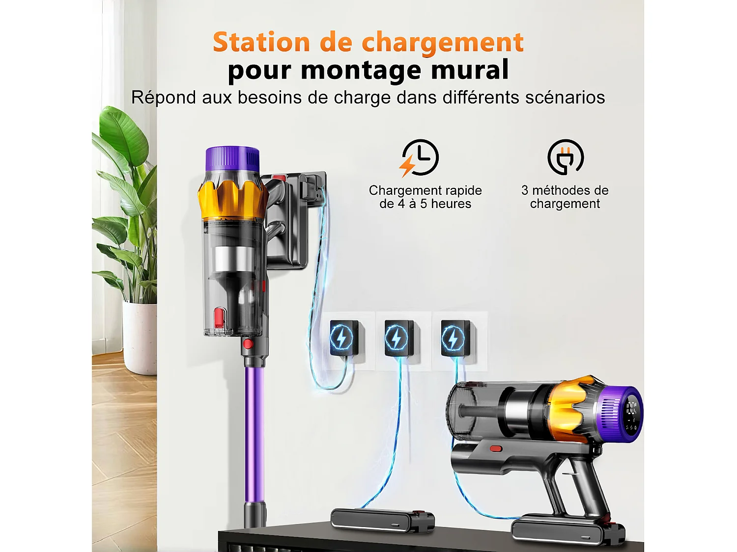 Hiazurm Aspirateur Sans Fil - 65000Pa Aspirateur - 3 Niveaux de Puissance d'Aspiration - Écran LED - 20-70 Min d'Autonomie - 1,8L - 600W - Violet