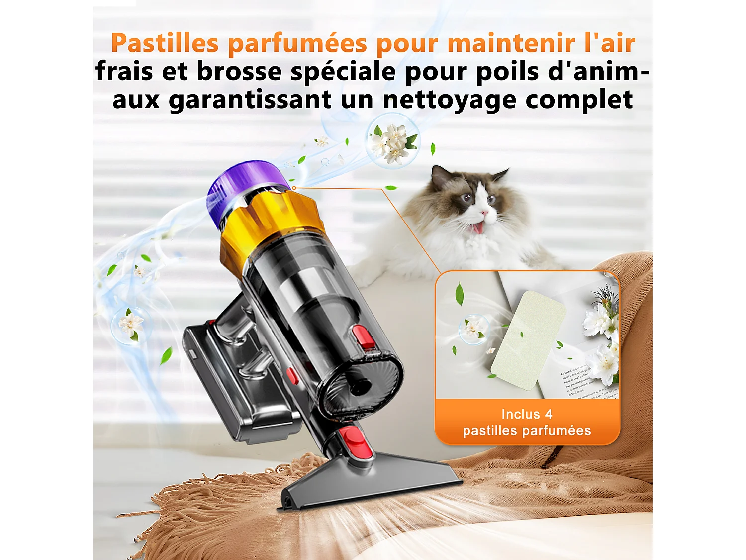 Hiazurm Aspirateur Sans Fil - 65000Pa Aspirateur - 3 Niveaux de Puissance d'Aspiration - Écran LED - 20-70 Min d'Autonomie - 1,8L - 600W - Violet