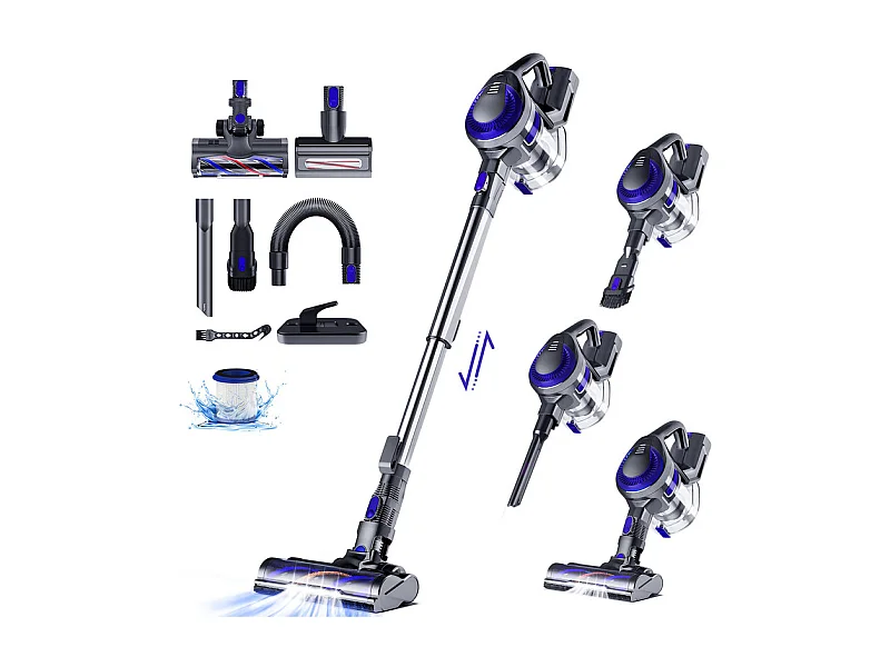 Hiazurm Aspirateur Balai - 55 000 Pa - Aspirateur Sans Fil avec Batterie 2 500 mAh - 50 Minutes d'Autonomie - Bac à Poussière 1,6 L - Pour Tapis et Sols Durs