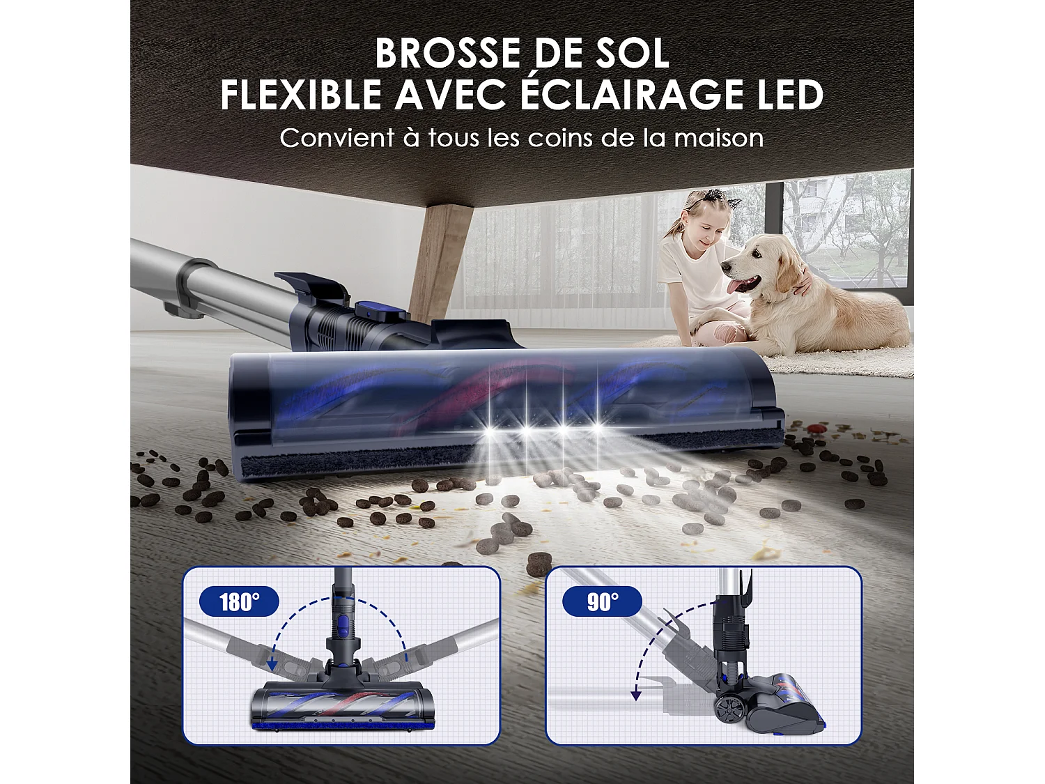 Hiazurm Aspirateur Balai - 52 000 Pa - Aspirateur Sans Fil avec Batterie 2 500 mAh - 50 Minutes d'Autonomie - Bac à Poussière 1,6 L - Pour Tapis et Sols Durs