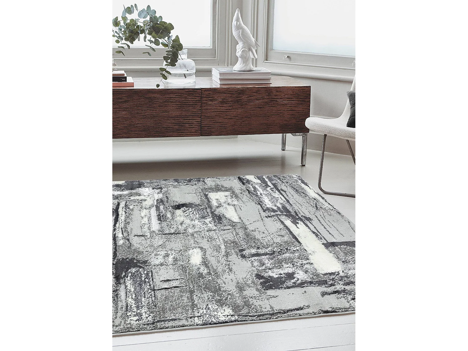 Abstract tapijt - 120x170cm - grijs, wit, zilver, zwart - Orion Décor