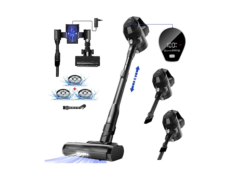 Hiazurm Aspirateur Balai - 480W Aspirateur Sans Fil - 40000Pa - Batterie 2200 mAh - 50 Minutes d'Autonomie - Bac à Poussière 1,5L