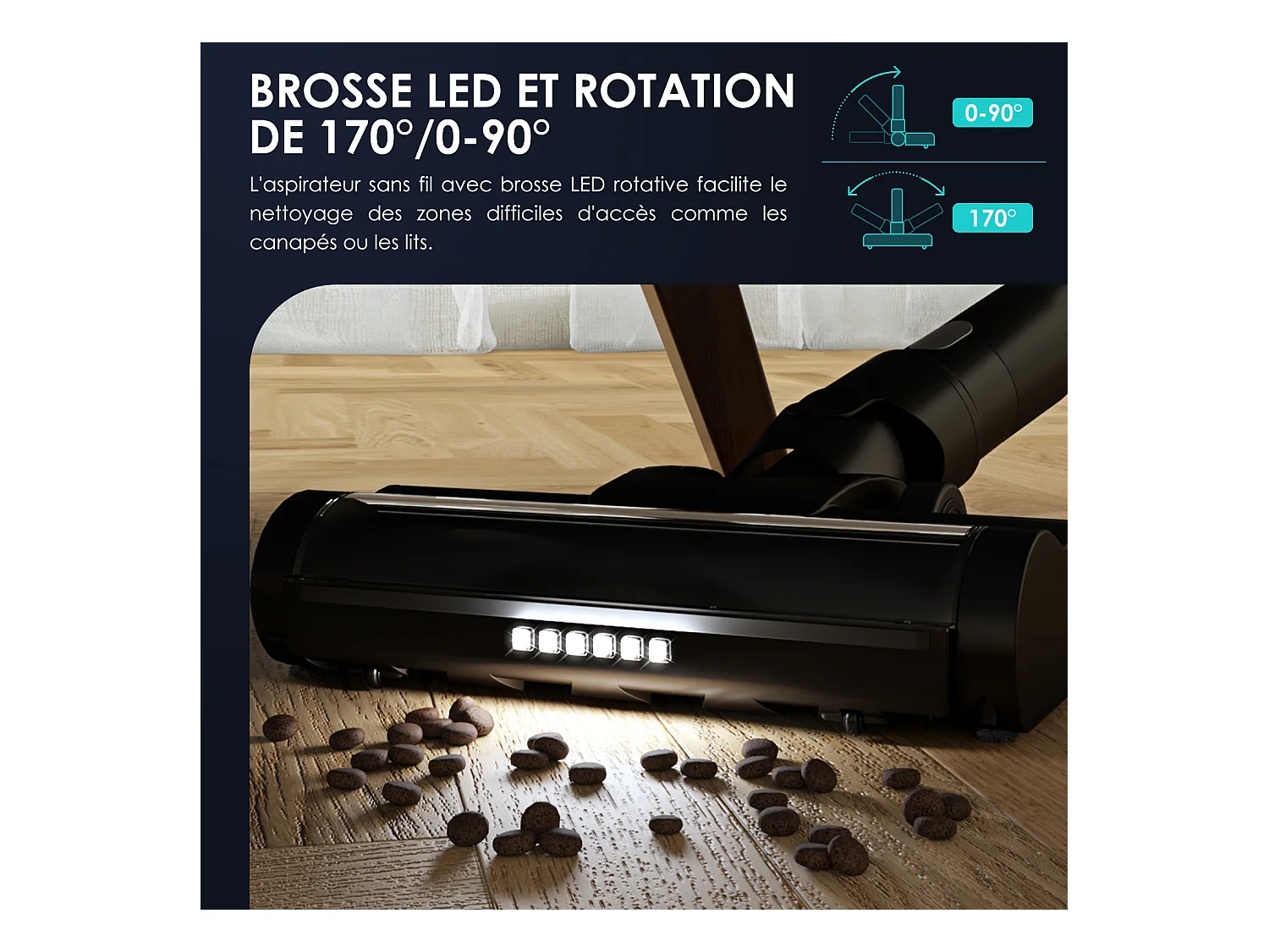 Hiazurm Aspirateur Balai - 480W Aspirateur Sans Fil - 40000Pa - Batterie 2200 mAh - 50 Minutes d'Autonomie - Bac à Poussière 1,5L