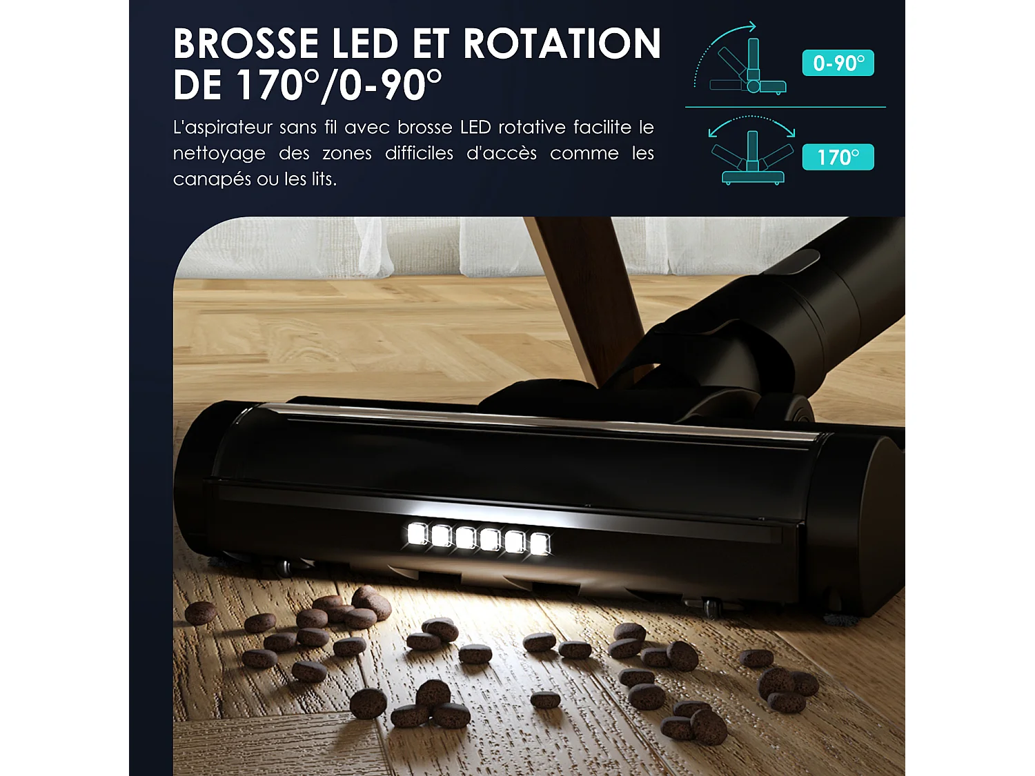 Hiazurm Aspirateur Balai - 480W Aspirateur Sans Fil - 40000Pa - Batterie 2200 mAh - 50 Minutes d'Autonomie - Bac à Poussière 1,5L