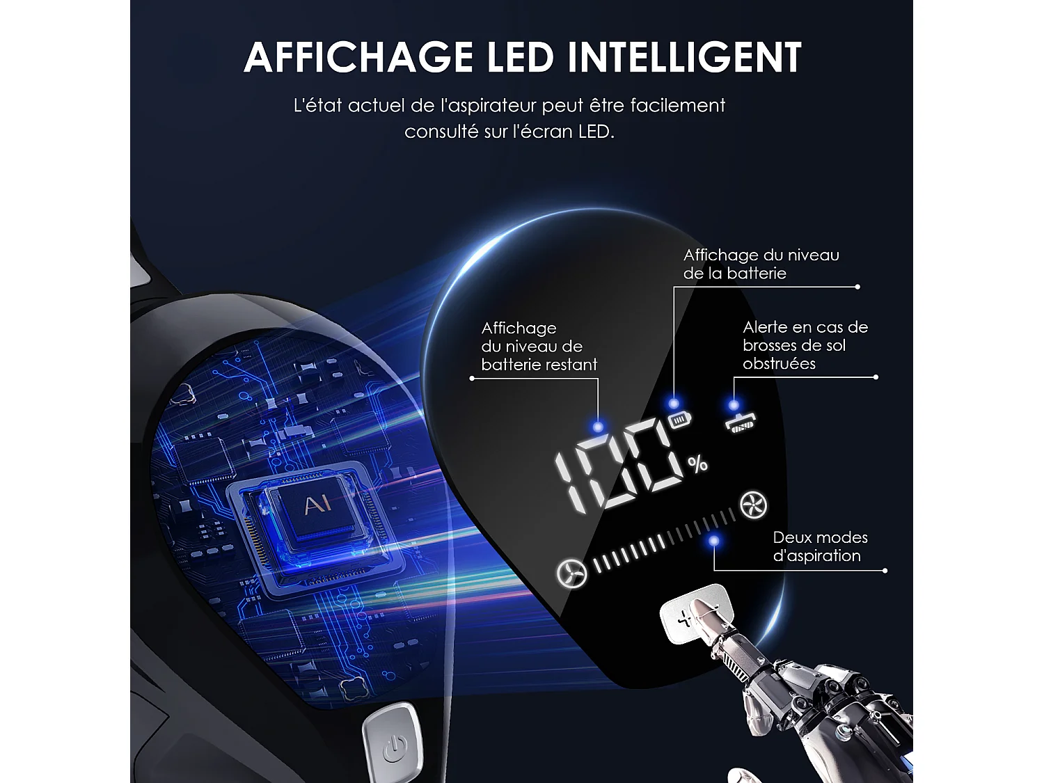 Hiazurm Aspirateur Balai - 480W Aspirateur Sans Fil - 40000Pa - Batterie 2200 mAh - 50 Minutes d'Autonomie - Bac à Poussière 1,5L