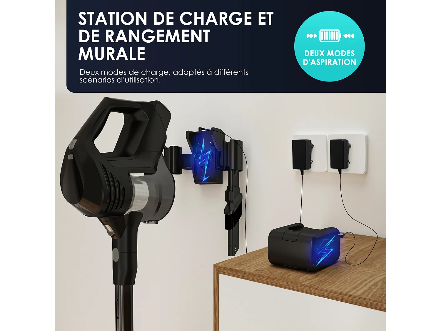 Hiazurm Aspirateur Balai - 480W Aspirateur Sans Fil - 40000Pa - Batterie 2200 mAh - 50 Minutes d'Autonomie - Bac à Poussière 1,5L