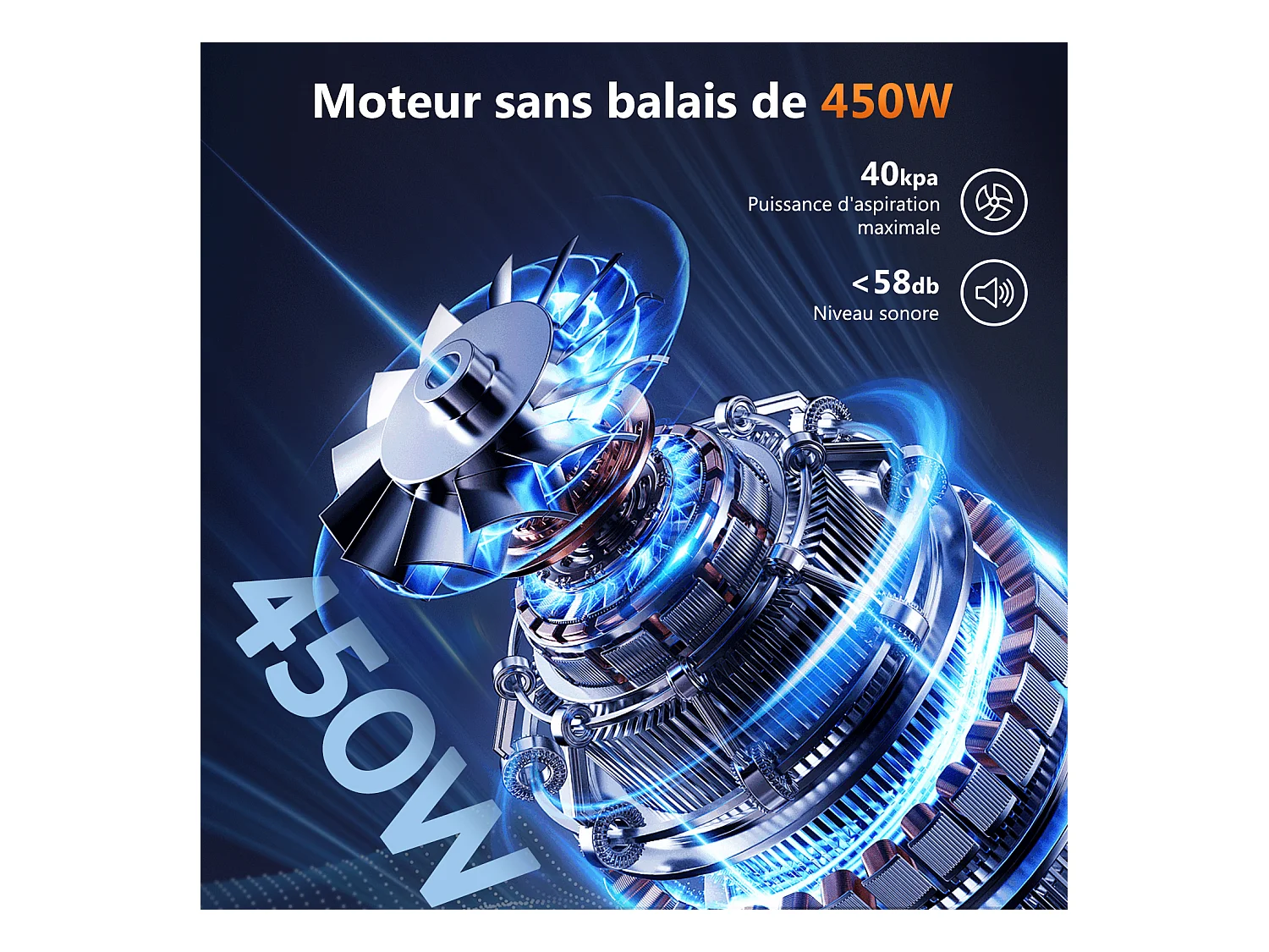 Hiazurm Aspirateur sans fil - 360W - Batterie 2200 mAh - 50 minutes - Bac à poussière de 1,3 L - Pour tapis et sols durs